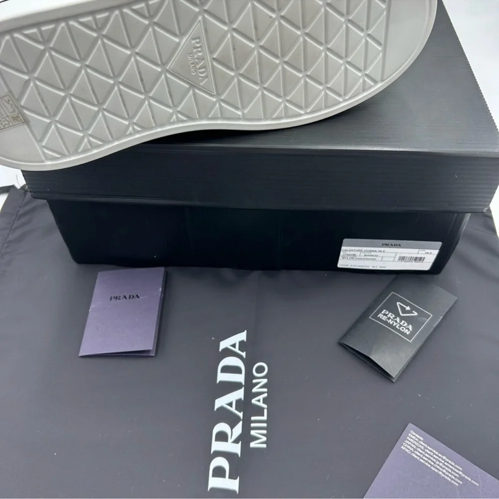Women’s Prada re-nylon leather hightop sneakers size 39.5 made in Italy